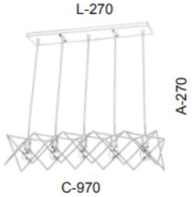 Pendente Retangular Aramado Porta Soquete 97X27X27Cm 5 X E27 Metal |Ol... (PRETO / DOURADO BRILHO)
