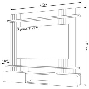 Painel Suspenso Ripado Decorativo Vilgax TV 65" Portas Basculantes OffWhite/Freijó G18 - Gran Belo