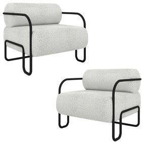 Kit 2 Poltronas Decorativas Sala de Estar Polatsk Base Industrial de Ferro Bouclê Cinza Claro G33 - Gran Belo
