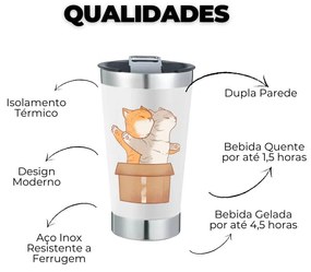 Copo Térmico Gato Gatinhos na Caixa Com Tampa e Abridor Chopp