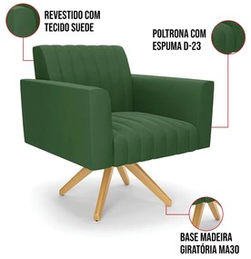 Kit 2 Poltronas Giratória Viena Gomada Suede Base de Madeira MA30 D03 - D'Rossi - Verde