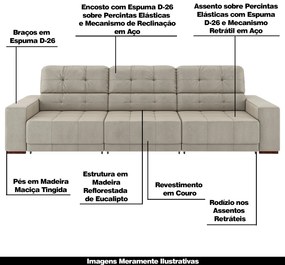 Sofá Sala de Estar Retrátil e Reclinável 5 Lugares Lisboa 350cm Couro Off White G58 - Gran Belo