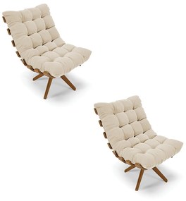 Poltrona Giratoria Costela Kit 2 Suede Bege Base de Madeira MA30 M11 - D'Rossi