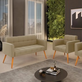 Kit 1 Sofá Namoradeira e 1 Poltrona Elisa Suede Marrom Rato Pés Palito Castanho - D'Rossi