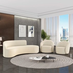 Sofá 3 Lug Orgânico 180cm Morgan e 2 Poltronas Giratória Lua Cotelê/Veludo Bege D03 - D'Rossi