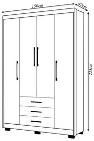 Guarda Roupa Solteiro Linna 150cm 4 Portas de Bater 3 Gavetas Nature/OffWhite G98 - Gran Belo