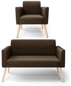 Sofá Namoradeira com Poltrona Pés Palito Natural Marisa Suede Marrom D03 - D'Rossi