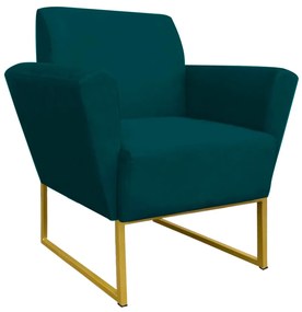 Poltrona Dora Suede Base Metálica Dourado D'Rossi - Azul Pavão