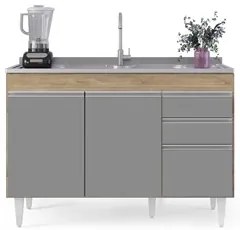 Balcão Gabinete 120cm 3 Portas 2 Gavetas Michigan Castanho/Cinza - Lum