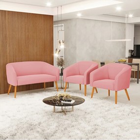 Namoradeira e 2 Poltronas Pé Palito Castanho Stella Suede D03 - D'Rossi - Rose