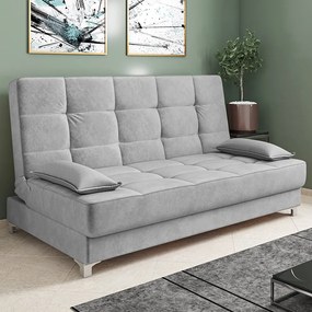 Sofá Cama Equador 193 cm Encosto Reclinável Veludo Pés Plástico Cromado K01 - D'Rossi - Cinza