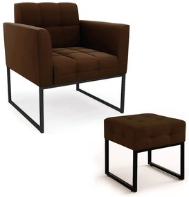 Poltrona Sala e Puff Decorativo Industrial Elisa Suede D03 - D'Rossi - Marrom