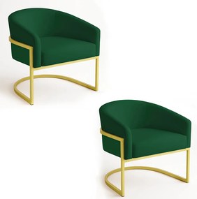 Poltrona Sala Decorativa Industrial Dourada Kit 2 Arielle Veludo D03 - D'Rossi - Verde