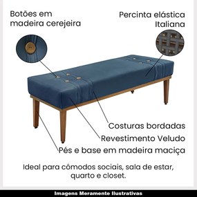 Recamier Decorativo 140cm Kors Veludo Pés de Madeira Azul Marinho G63 - Gran Belo
