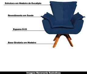 Kit 2 Poltronas Decorativas Base Giratória em Madeira Charger Suede Azul Marinho G19 - Gran Belo