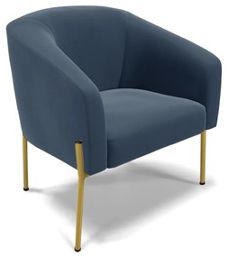 Poltrona Decorativa Pé de Ferro Dourado Stella Suede D03 - D'Rossi - Azul Marinho