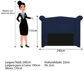Kit Cabeceira e Calçadeira Veneza 195 cm King Size Suede Azul Marinho - ADJ Decor