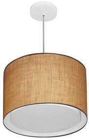 Lustre Pendente Cilíndrico Duplo Md-4286 Cúpula em Tecido 40x30cm Palha - Bivolt
