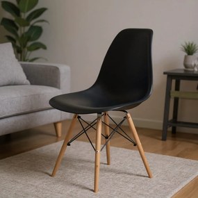 Cadeira para Sala de Jantar Eiffel Eames Preto Base Madeira - D'Rossi