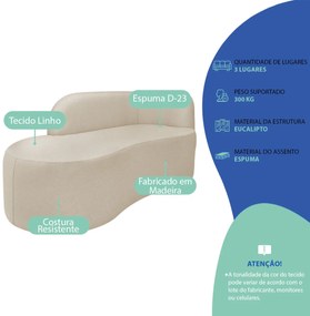 Divã Recamier Orgânico Tokyo 200cm Lado Esquerdo Linho - ADJ Decor