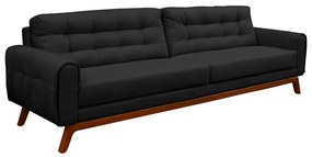 Sofá 3 Lugares Sala de Estar Eros 180 cm Veludo Preto Base Fixa G15 - Gran Belo