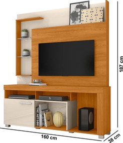 Estante de TV 50 Pol 160cm Sala de Estar Velora Cinamomo/Off White M20 - D'Rossi