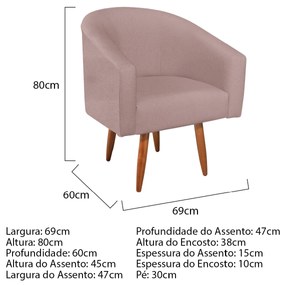 Poltrona Luiza Pés Palito Mel Linho Rosê - ADJ Decor