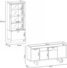 Conjunto Decorativo Cristaleira e Buffet Aparador Peggy/Albâni Off White/Castanho G26 - Gran Belo