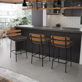 Banqueta Costela Corino Base Metálica Preto - DRossi - Preto