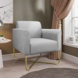 Kit 2 Poltronas Decorativas Base Industrial X Dourada Maressa S10 Sued
