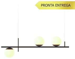 Pendente Three Gud Retângular 26X12X80Cm Alumínio E Globo Ø12Cm Fosco... (CHAMPANHE, FOSCO)