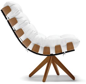 Poltrona Giratória Costela Sintético Branco Base de Madeira MA30 M11 - D'Rossi