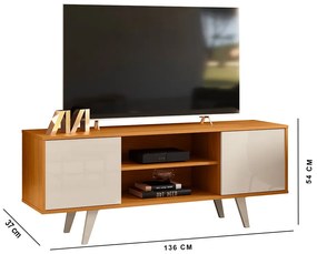 Rack TV 50 Pol 136cm Bancada para Sala Korelli Cinamomo/Off White M20 - D'Rossi