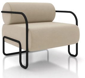Poltrona Sala de Estar Industrial Preto Ameli Veludo K01 - D'Rossi - Bege
