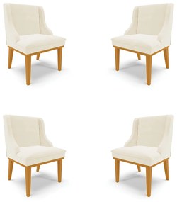 Kit 4 Cadeiras Decorativas Sala de Jantar Base Fixa de Madeira Firenze Veludo Bege/Castanho G19 - Gran Belo