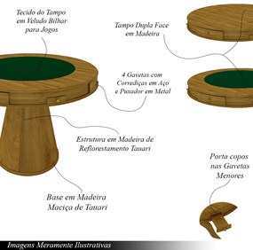 Conjunto Mesa de Jogos Carteado Bellagio Tampo Reversível Verde e 4 Cadeiras Madeira Poker Base Cone Linho OffWhite/Mel G42 - Gran Belo