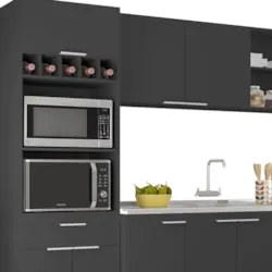 Armário de Cozinha CP05 Com Pia 150cm Pérola Z34 Preto      - Mpozenat