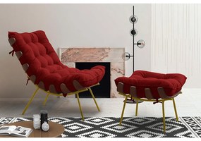 Kit 2 Poltronas Decorativas Sala de Estar Abel Base de Madeira Dourada Veludo Vermelho G41 - Gran Belo