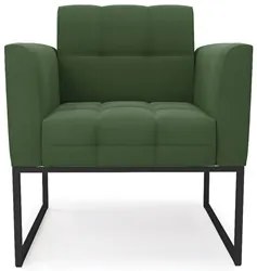 Sofá Namoradeira e 2 Poltronas Base Industrial Preto Ana Suede Verde -