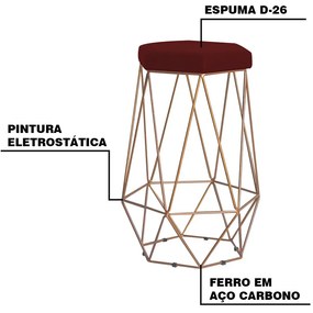 Banqueta Decorativa Rubel Base Gold Suede Bordô G41 - Gran Belo