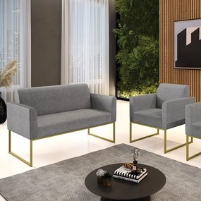 Sofá Namoradeira com Poltrona Base Industrial Dourado Marisa Linho Grafite A26 D03 - D'Rossi