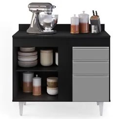 Armário Aéreo Indiana e Balcão Gabinete 100cm Luziania Preto/Cinza - L