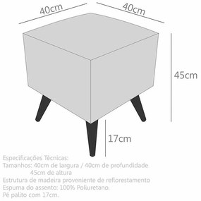 Puff Quadrado Modena Sigma em Suede com Pés Palito Inclinado - Cinza