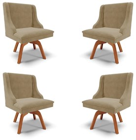Kit 4 Cadeiras Decorativas Sala de Jantar Base Giratória de Madeira Firenze Suede Nude/Natural G19 - Gran Belo