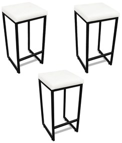 Banqueta Alta para Cozinha Industrial Kit 3 Nick Preto e Sintético D03 - D'Rossi - Branco