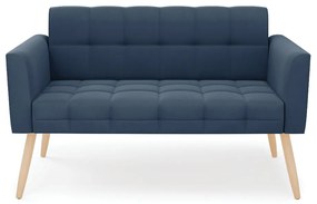Sofá Namoradeira Elisa Suede Azul Marinho Pés Palito Natural - D'Rossi