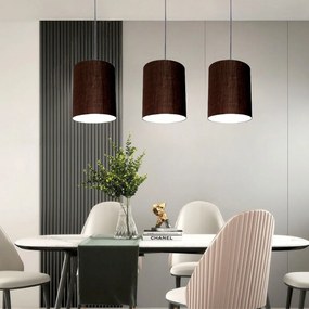 Lustre Pendente Cilíndrico Md-4012 Cúpula em Tecido 18x25cm Café - Bivolt