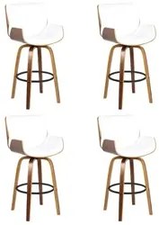 Kit 4 Banquetas Alta Giratória com Encosto Base Madeira Argo R02 Sinté