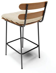 Kit 04 Banquetas Costela Linho Bege A19 Base Metálica Preto - D'Rossi
