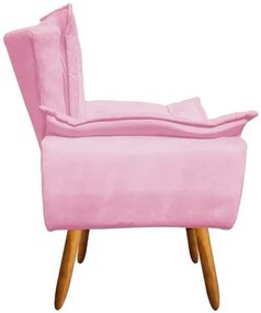 Poltrona Sala de Estar Pé Palito de Madeira Opala Suede D03 - D'Rossi - Rosa Bebê